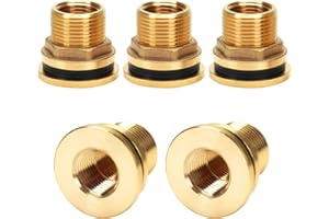 GOVALVE Brass Bulkhead Fitting - 1/2" NPT Female x 3/4" Straight Male Thread Water Tank Connector with 2 Rubber Rings for Water Tower Tank Barrels (pack of 5)