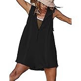 ENDIXI Women's Cotton Short Overalls Hooded Casual Loose Fit Zip Up Athletic Romper with Pockets