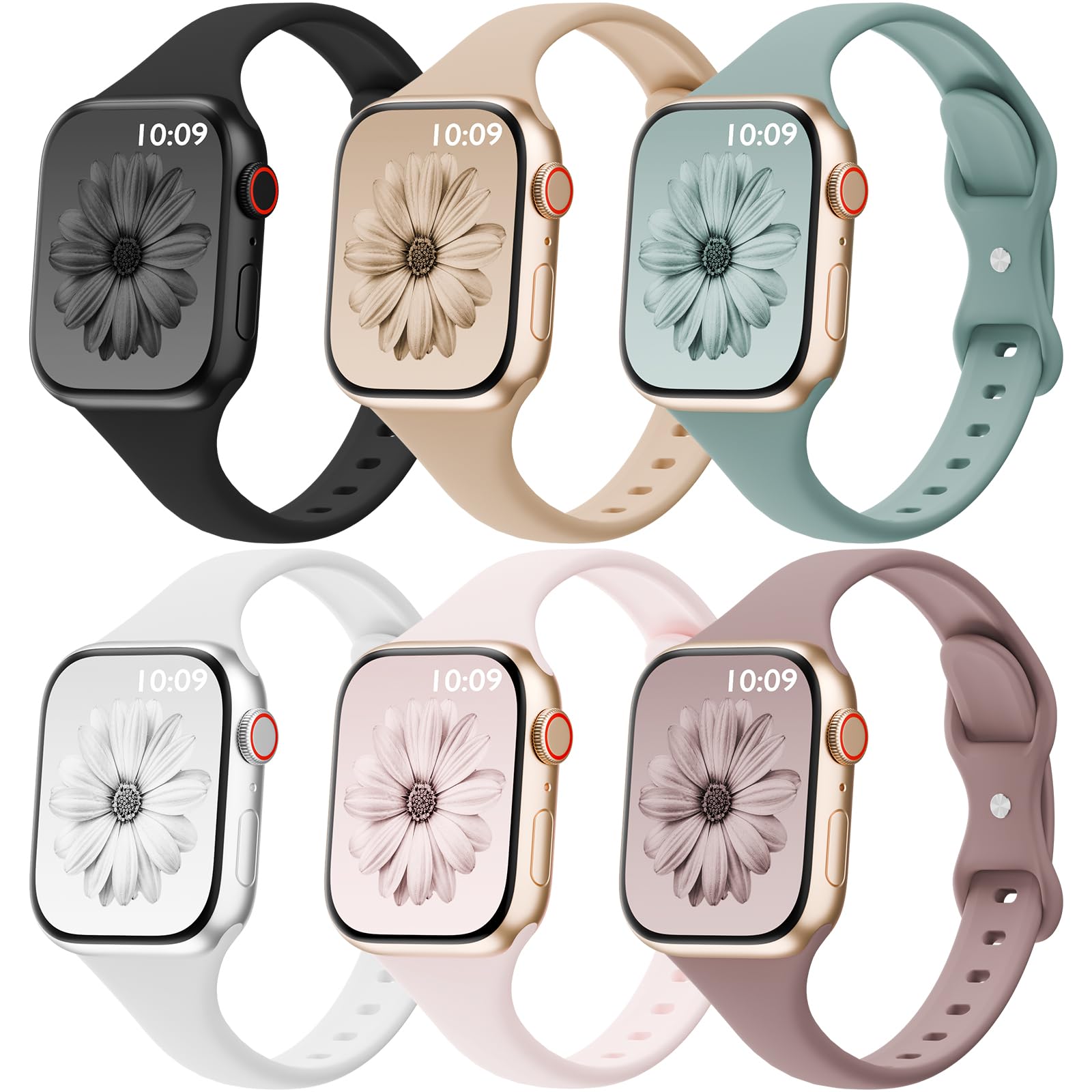 Slimband 6 Pack Thin Silicone Compatible with Apple Watch Bands Women Men