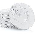 Essentra Home Set of 6 White Marble Coasters for Drinks, Soft Felt Bottom Protects Your Furniture from Scratches, Absorbent 4 Inch Coasters