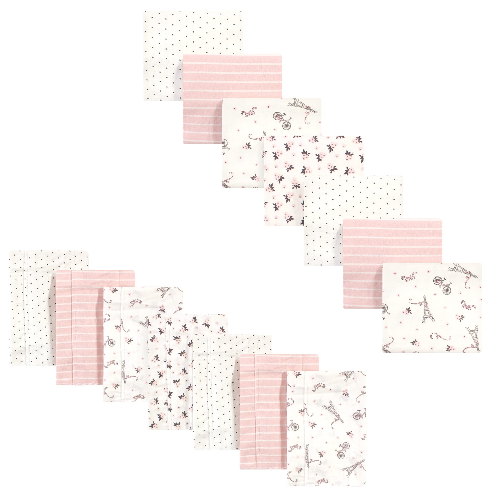 Hudson Baby Unisex Baby Cotton Flannel Burp Cloths and Receiving Blankets, 14-Piece, Paris, One Size