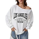 MakeMeChic Women's Letter Graphic Jersey Sweatshirt Long Sleeve Asymmetrical Neck Pullover Tops