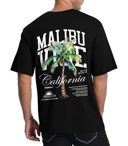 AIYINO Mens Santa Barbara Palm Tree Tee California Surf Casual T