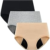 POPKOK Period Underwear for Women High Waisted Postpartum Menstrual Pantie Leakproof Cotton Briefs 3 Pack Regular & Plus Size