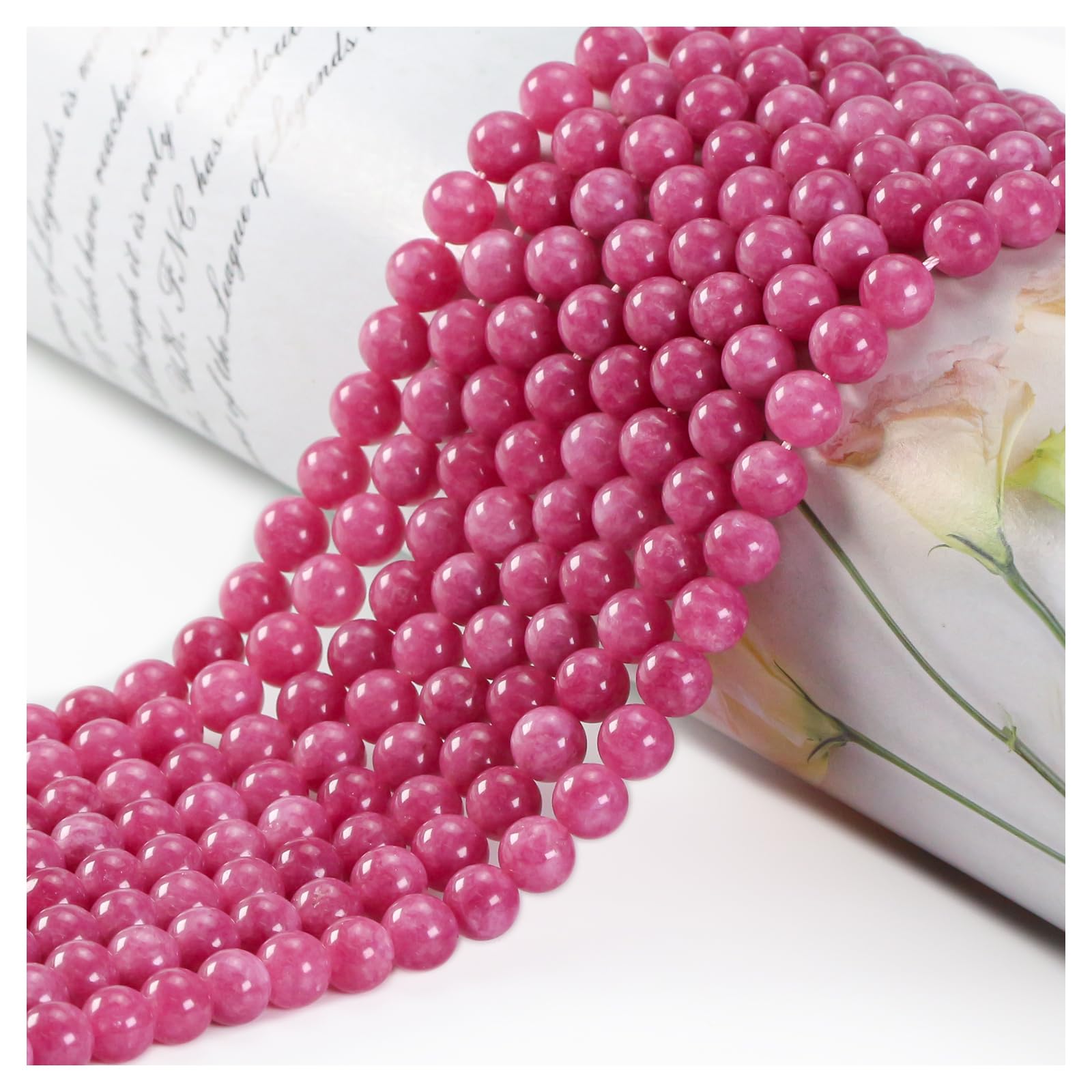 Ouubuuy 6mm Pink Round Crystal Beads, 60pcs, Stone, CRAFT_BEAD, Beads, Bead, Jewelry Making