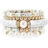 GOOJIDS Simple Beaded Gold Plated Bangles Bracelet Chunky Bamboo Tube Curved Stacking Clear Acrylic Colorful Beads Stretchable Gold Plated Bracelets Set For Women