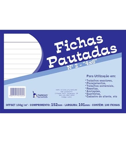 Ficha Pautada 3x5 Nº 1 100 Folhas - Unidade | Amazon.com.br