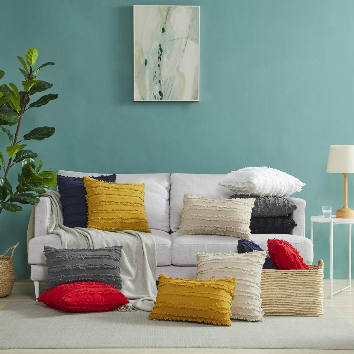 GIGIZAZA Decor Throw Couch Pillow Covers,18x18 Cotton White Sofa Pillows,Square Sofa Cushion Covers Linen (White, 18x18inch-2pcs): Home & Kitchen