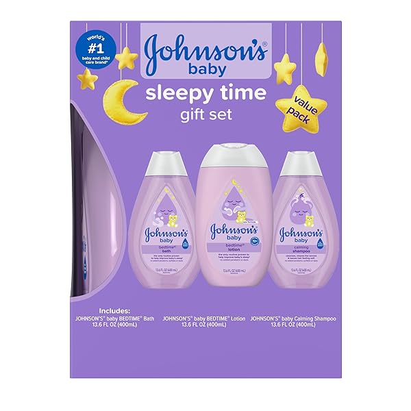 JOHNSON’S BABY SLEEPY TIME GIFT SET WITH CALMING BEDTIME BATH WASH, LOTION & SHAMPOO, BABY BEDTIME ESSENTIALS WITH RELAXING NATURALCALM AROMAS, HYPOALLERGENIC & PARABEN-FREE, 3 ITEMS