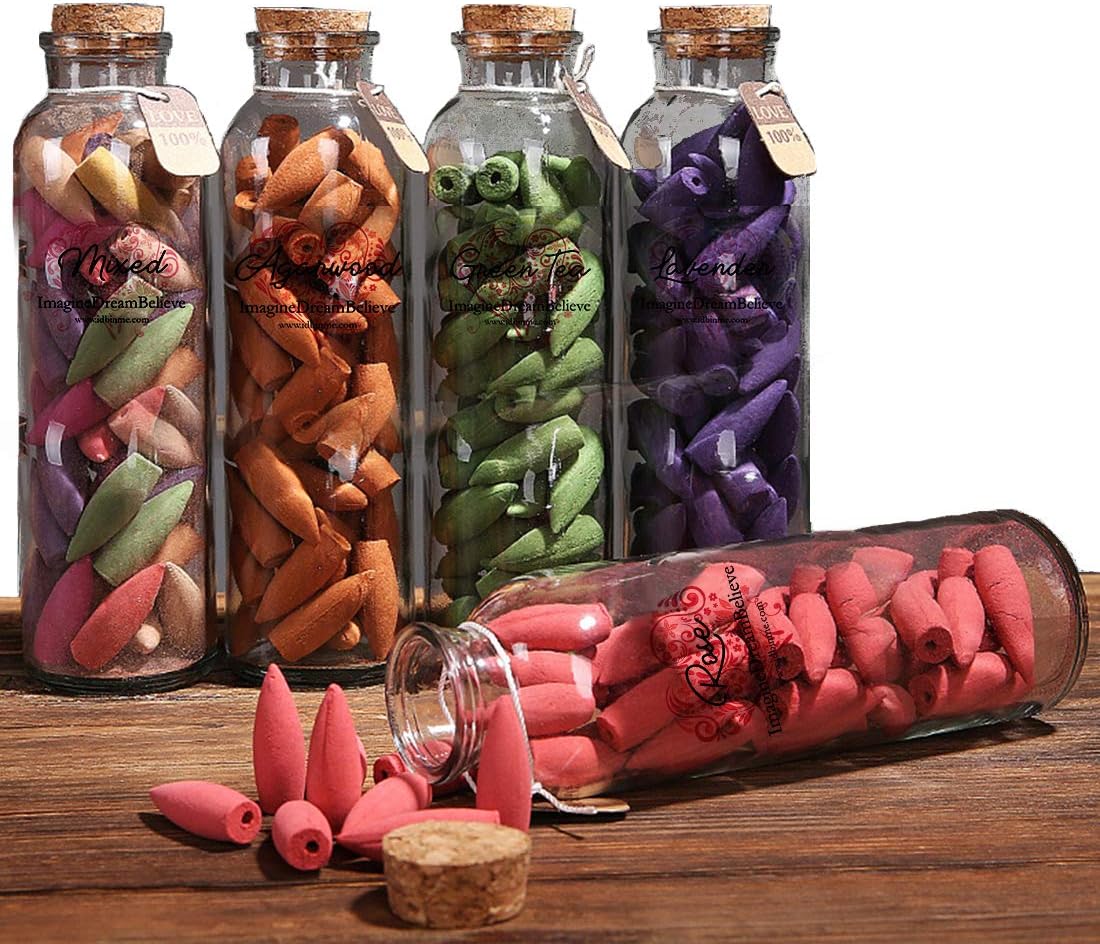 IDB Natural Sandalwood Fragrant Backflow Incense Burner Cones - Approx 65 Waterfall Backflow Incense Cones in Gift Ready Packaging - Approx 10 Minute Burn Time - Jasmine Scent