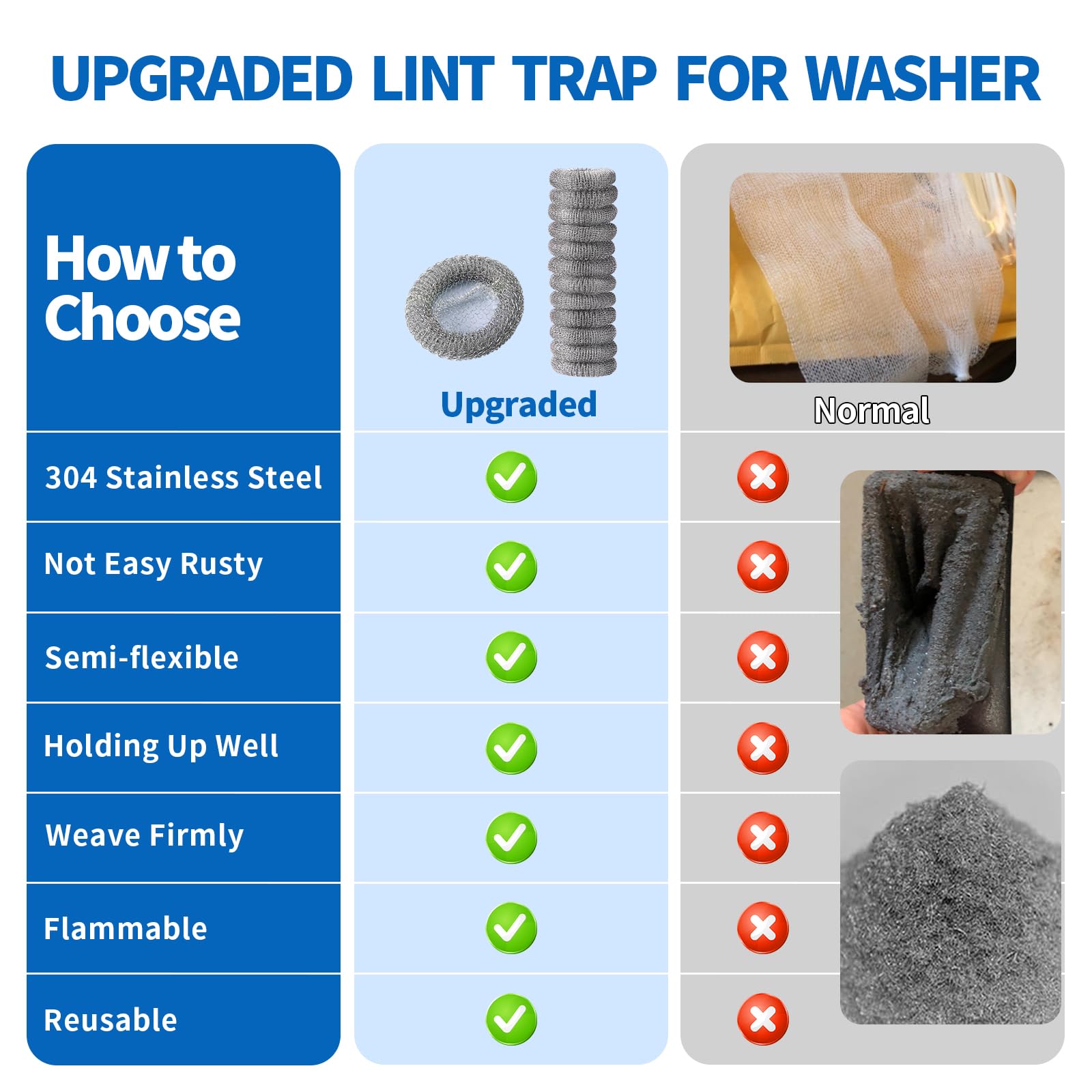 40 Pieces Lint Traps Stainless Steel Washing Machine Lint Snare Traps Laundry Mesh Washer Hose Filter with 40 Pcs Cable Ties