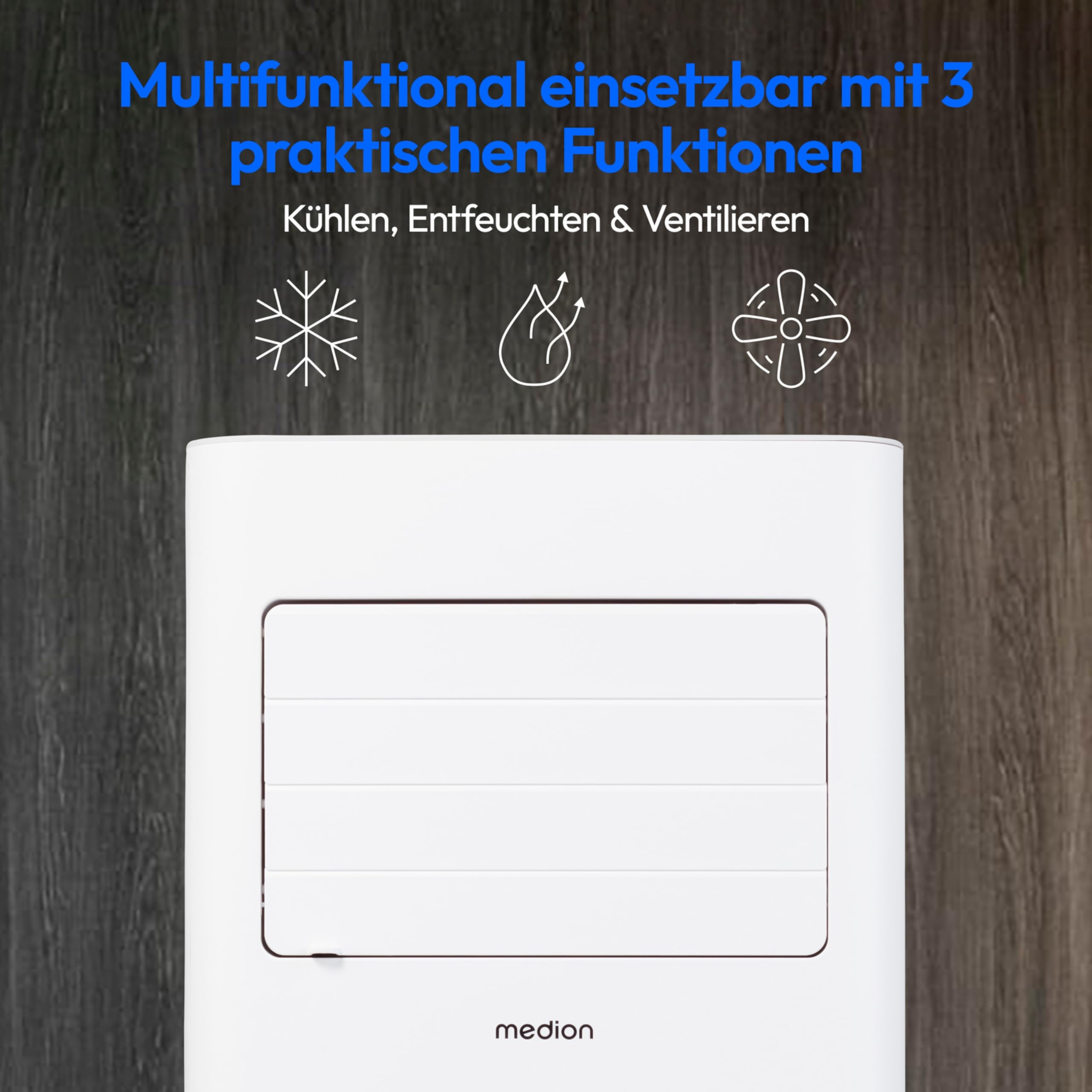 MEDION Mobile Klimaanlage mit Abluftschlauch E701 (7000 BTU, mobil, inkl. Fensterabdichtung, bis 25m², 3in1 Kühlen Entfeuchten Ventilieren, Schlafmodus, MD 37730) 3