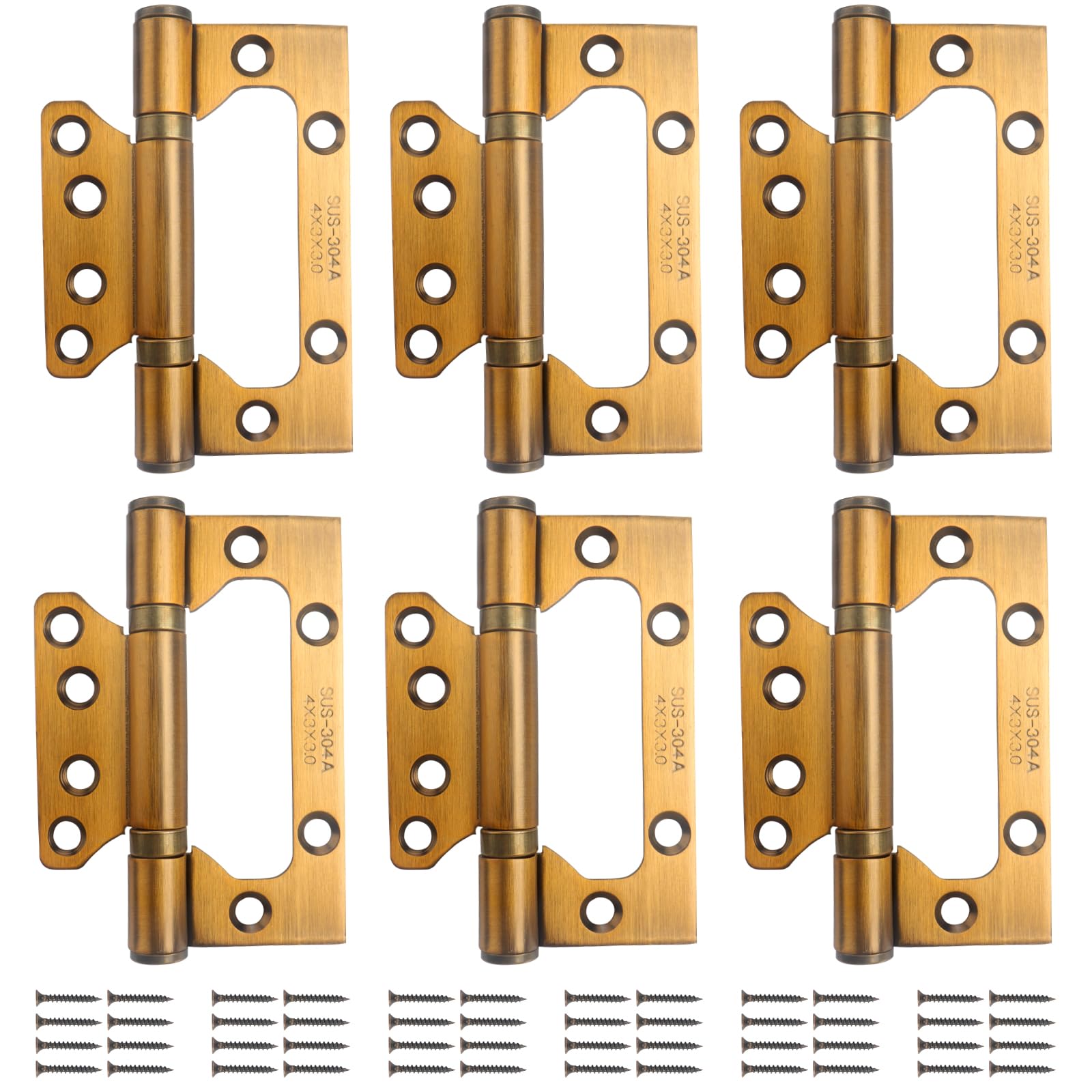 6 Pcs Stainless Steel Flush Mount Heavy Duty Ball Bearing Door Hinges, Smooth and Silent Movement, for Home Cabinet and Interior Doors (Bronze)