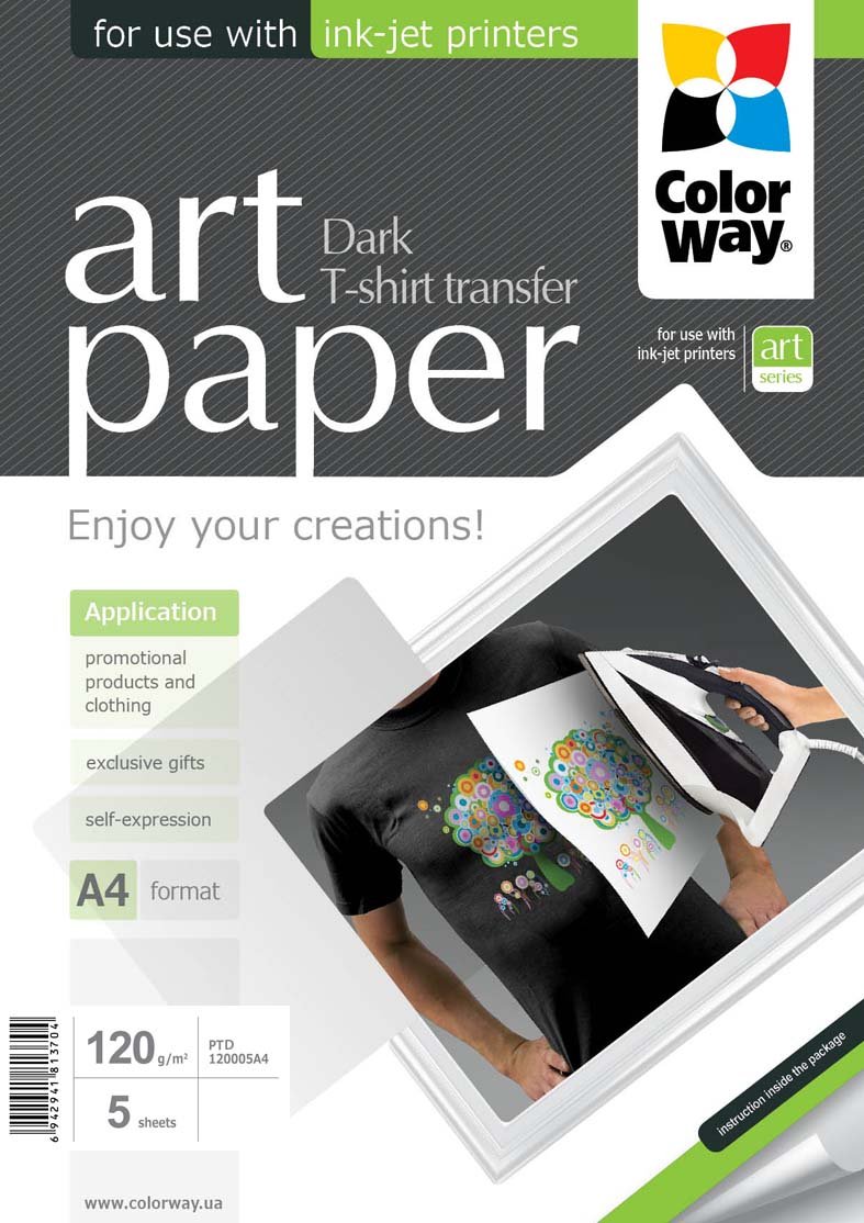 Colorway Art T-Shirt Transfer Paper (Dark) 120 g/m², A4, 5 Sheets – Premium Iron-On Transfer Paper for Custom Apparel Designs