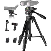 Binocular Tripod, 72&rdquo; Spotting Scope Tripod Stand with Binocular Adapter and 2 QR Plates, Travel Camera Stand with Phone Holder/Carry Bag, Compatible with Binoculars/Spotting Scope/Camera/Phone