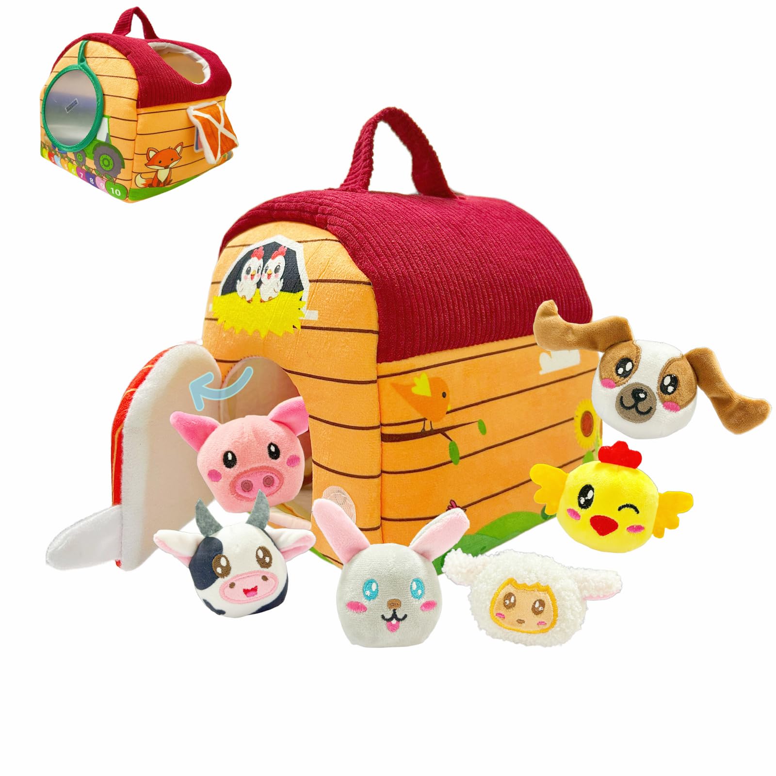 JOYVOVO Baby Toy 6-12 Months, Plush Farm Animals Playset for 0-6 Months, Montessori Toys for Babies 6-12 Months Sensory Infant Toy for Toddlers 1 2 3 Year Old Boys Girls Easter Basket Stuffers Gifts