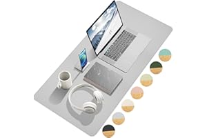 Giecy Desk Mat, Dual-Sided Desk Pad, Large Mouse Pad for Desk, Natural Cork & PU Leather Non-Slip Waterproof Desk Mats for Office and Home (35.4" x 17", Grey)