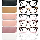 REAVEE 6 Pack Oprah Style Reading Glasses for Women Blue Light Blocking, Cute Square Computer Readers with Spring Hinge