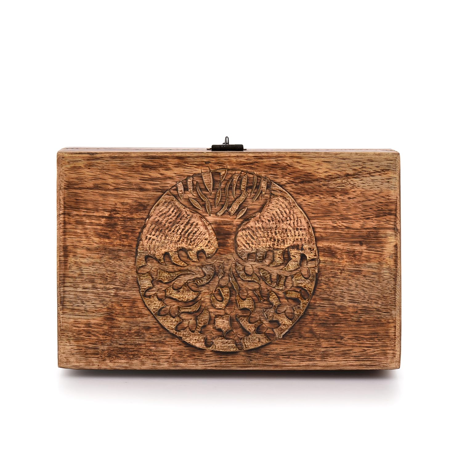Samhita Handmade Mango Wood Tree of Life Engraving Beautifully Keepsake Box Jewellery Organiser Unique Gift Ideas for Men & Women (Flame Work Finish)