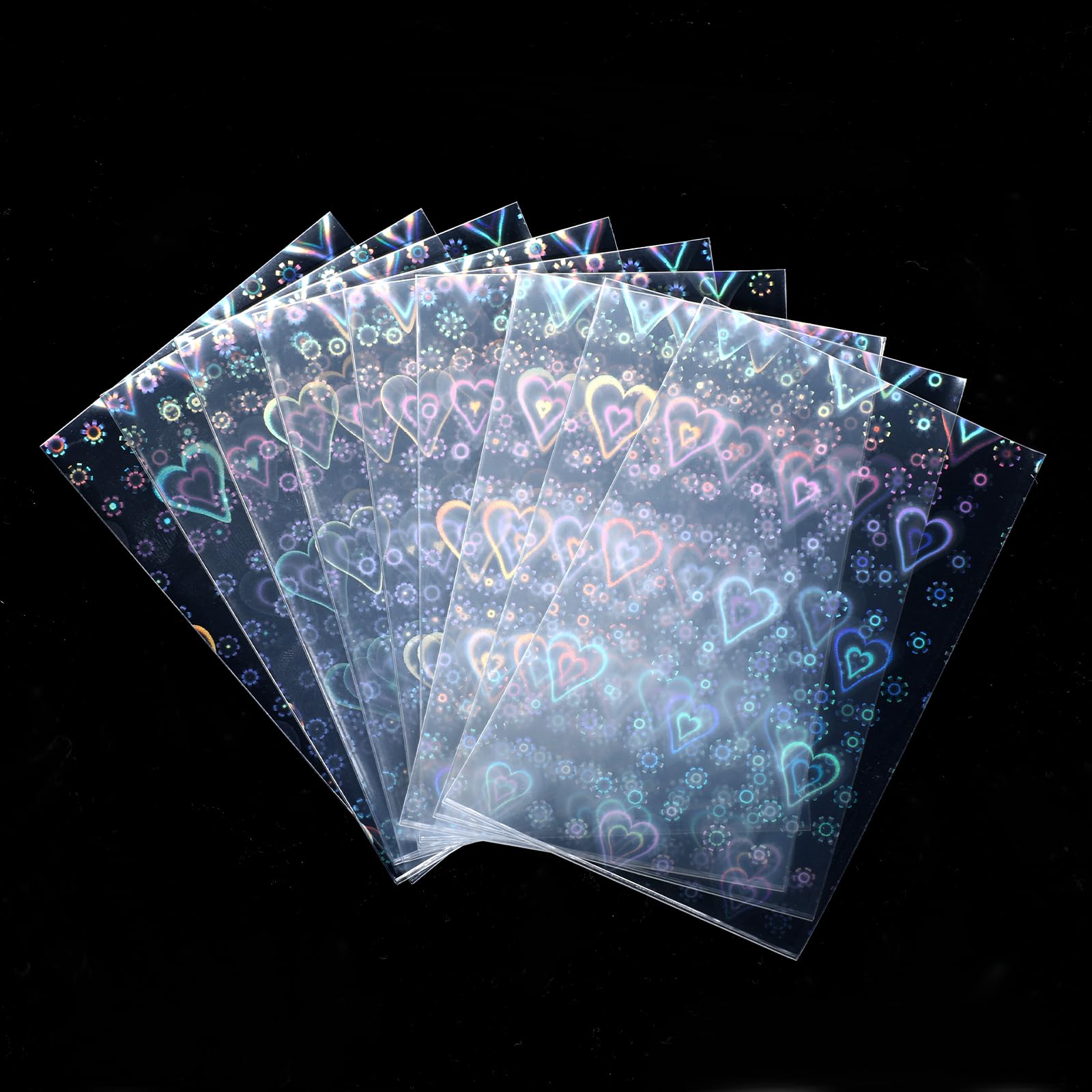 100 Pcs Photocard Sleeves Love Heart-Shape Laser Flashing Card Sleeves Trading Cards Sleeve Holographic Foil Protective Cover Foil Card Protective Sleeve 65x90mm