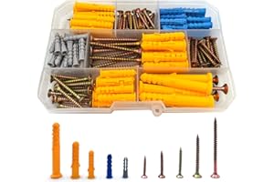 Haespot 180PCS Drywall Anchor Assortment Kit, Drywall Anchors for Concrete & Tile, Multi-Material Compatibility, 90 Picture Hanging Anchors and 90 Chipboard Screw, 6 Size Screw Set