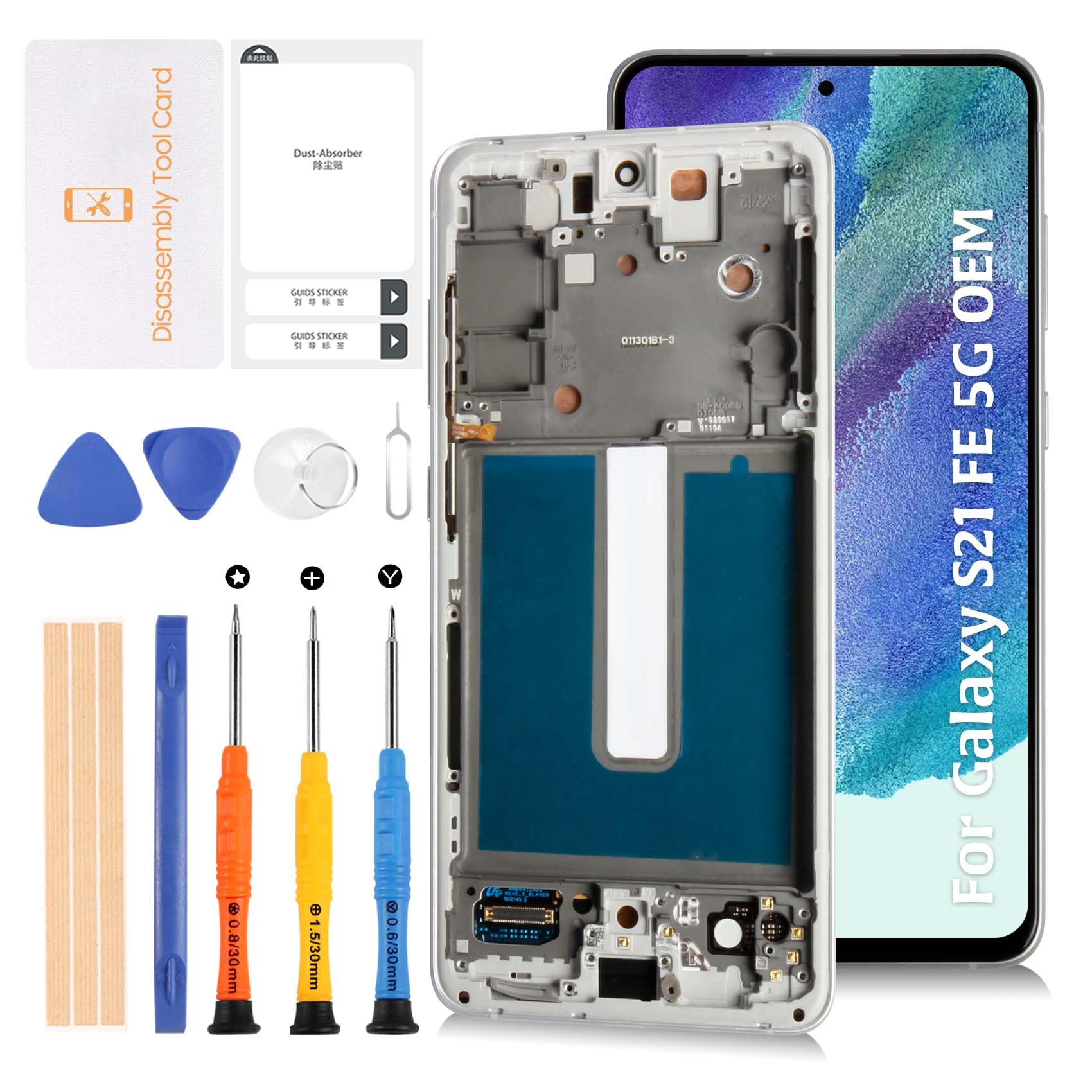 Photo 1 of Olivechard S21 FE 5G G990 OEM AMOLED Original LCD Display +White Frame for Samsung Galaxy S21 FE SM-G990u/u1/w/b/e 6.4" LCD Screen Display Replacement Touch Digitizer Assembly Kit