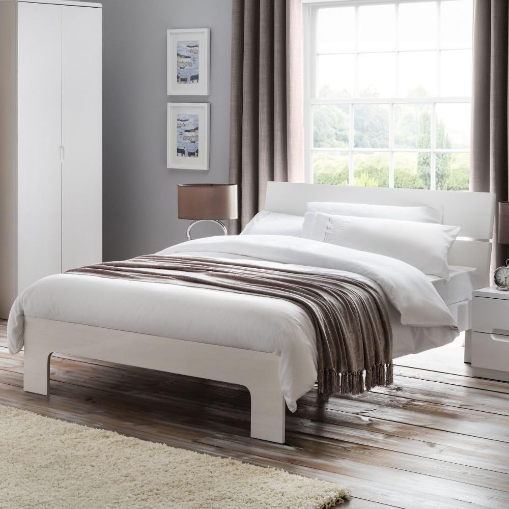 White Wooden Bed, Happy Beds Manhattan White Gloss Wood Modern Bed