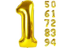 IWERP 40 Inch Gold 1 Balloon for First Birthday, Gold One 1st Number Balloon Birthday Decorations, 10th 21st, Giant Number 1 Balloon