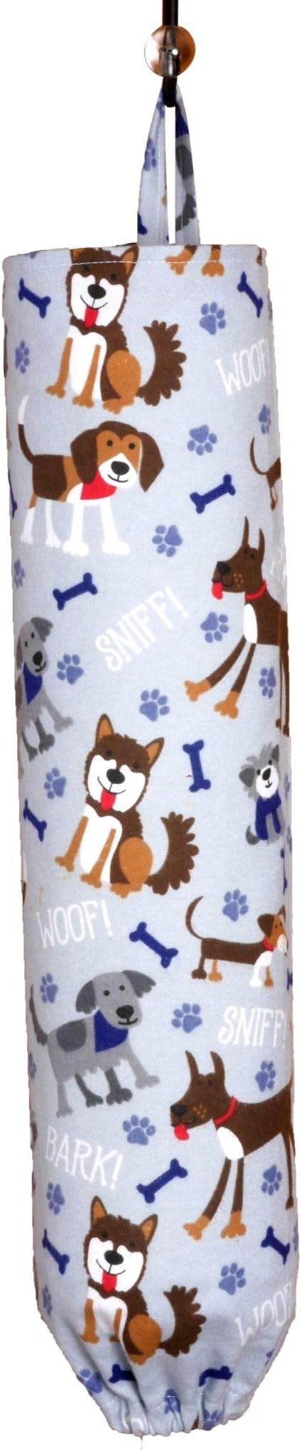 Plastic Bag Holder | Grocery Shopping Bag Organizer | Carrier | Dispenser. Handmade in the USA (Dog Woof on grey)