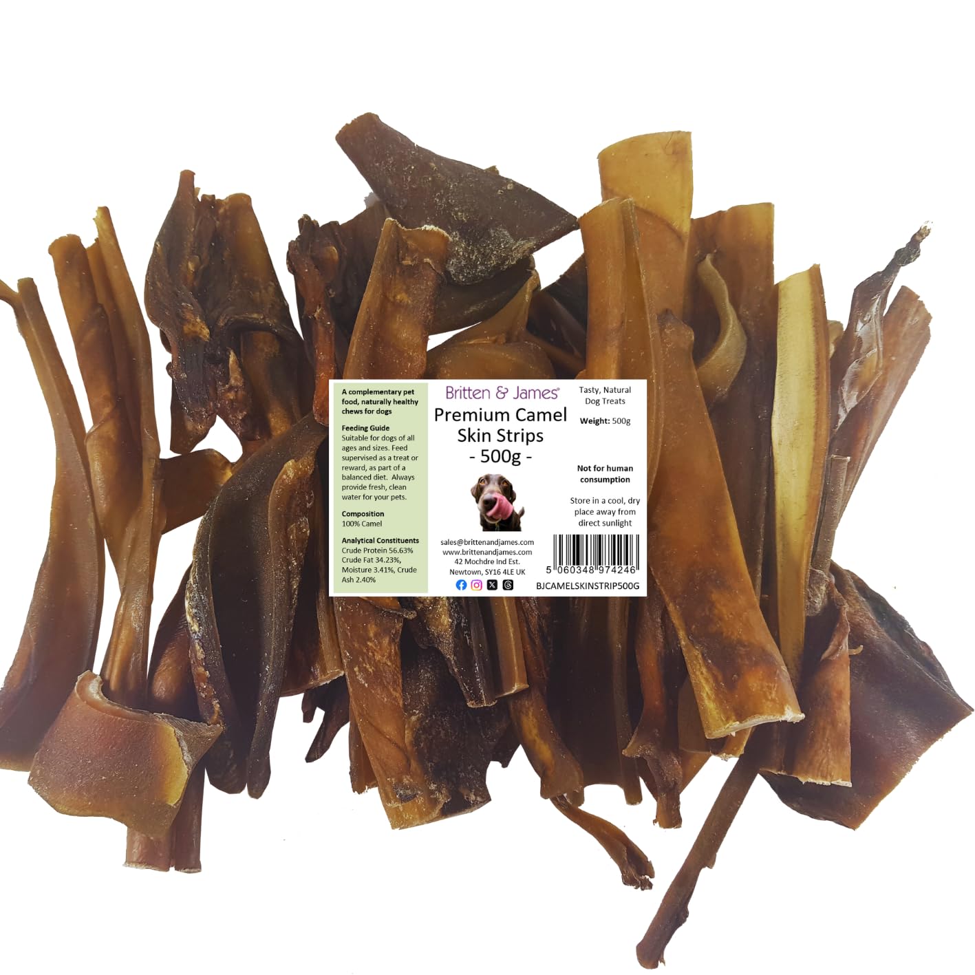 Camel Skin Strips for Dogs by Britten and James (500g). Natural, Grain Free, Long Lasting Dental Chew and Treat