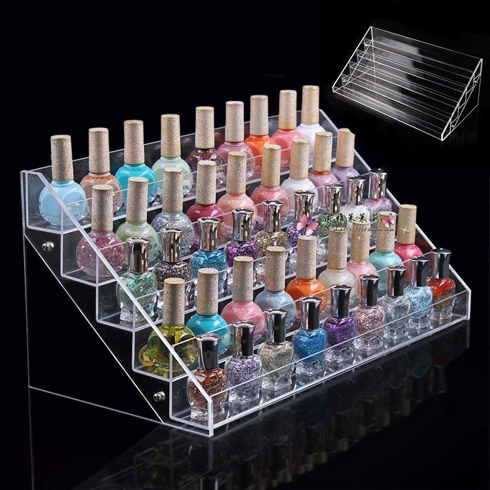 TataYang 5 Tiers Nail Polish Stand,Clear Acrylic Nail Varnish Holder up to 45 Nail Varnish Bottles Display Rack Large Makeup Transparent Organiser Storage for Bedroom(41 × 20 × 19 cm)