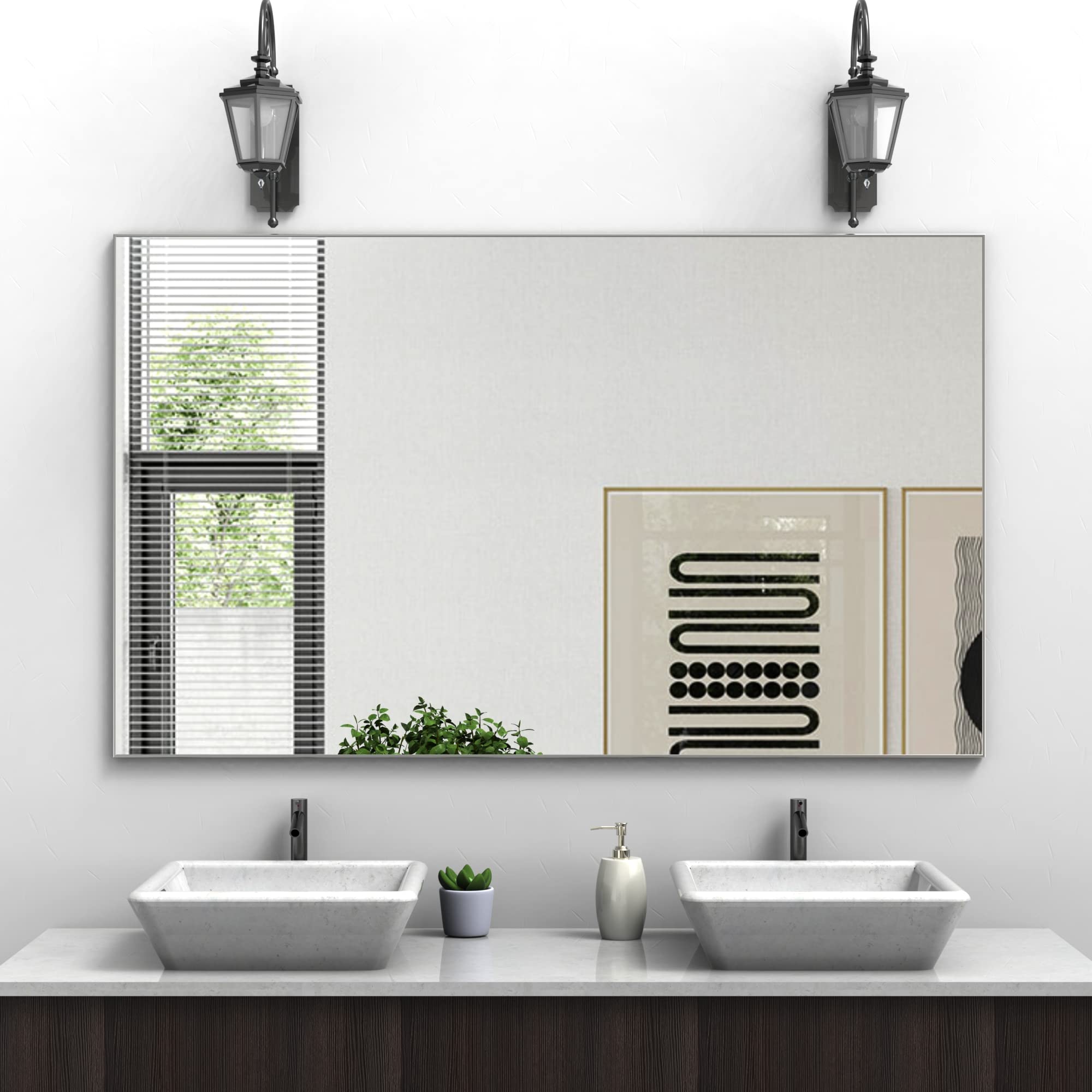 Photo 1 of *******FACTORY SEALED*******WONSTART 60"x36" Big Bathroom Mirrors for Wall, Silver Modern Wall Rectangle Mirrors with Aluminum Frame Hangs Horizontal or Vertical for Entryway Hallway Living Room