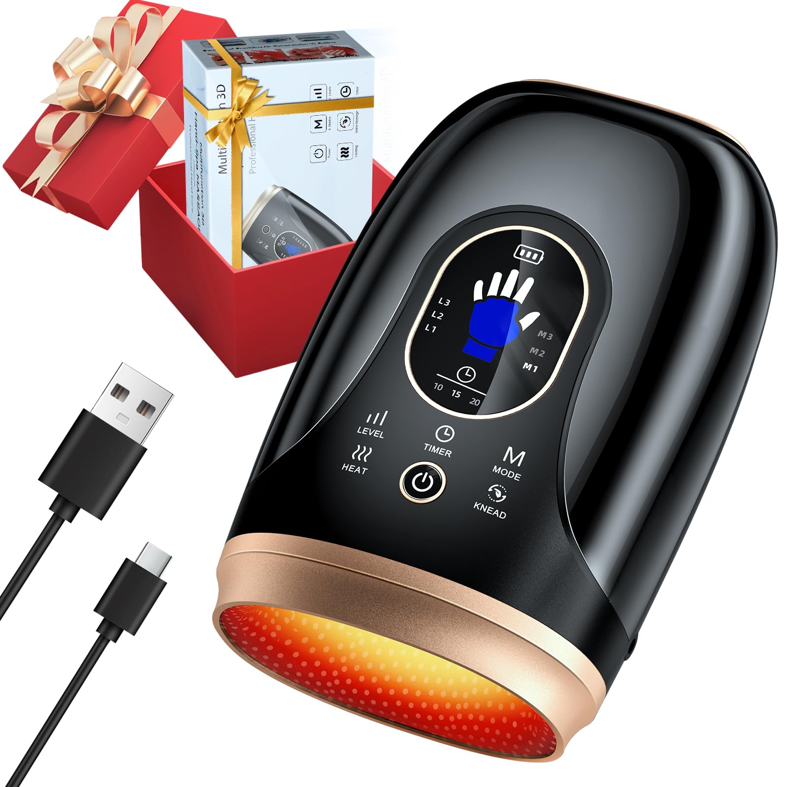 Photo 1 of Ealken Hand Massager with Heat and Compression, 6 Holes Finger Stretching Hand Massager for Arthritis and Carpal Tunnel, 6 Levels Pressure Therapy with Wrist Massage Palm Kneading, Gifts for Women Men