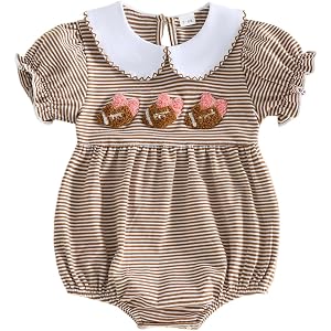 RSRZRCJ Newborn Baby Girl Clothes Soccer/Golf/Football Striped Puff Short Sleeve Jumpsuit Smocked Bubble Outfit
