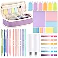 Janlaugh 38 Pcs Aesthetic College School Supplies with Pen Case Sticky Notes Gel Pens Highlighters Correction Tapes Back to School Stationery Kit(Candy Color,Cute)