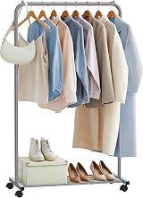 SONGMICS Clothes Rack on Wheels 91 cm Long with Storage Shelf Grey HSR025G01