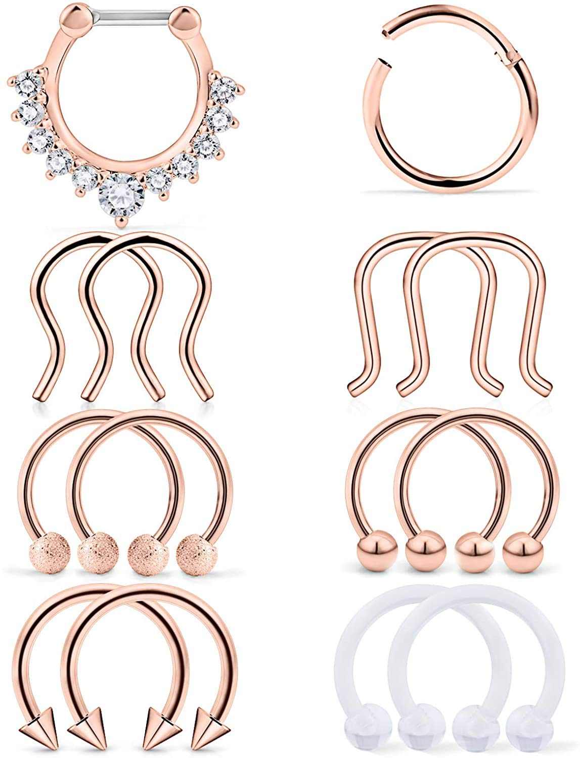 WillTen Septum Rings 16G Stainless Steel Horseshoe Piercing Nose Hoop Rings Women Men Helix Cartilage Earrings Hoop Conch Piercing Jewellery