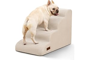 Aodisman Dog Stairs Ramp for Bed and Couch,4 Step Dog Steps for Small Dogs,Pet Stairs with Non-Slip Bottom for Old Cats,Indoor Pet Steps,Comfort,Durable,17.4" H,Beige