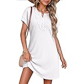 Dokotoo Swimsuit Coverup for Women Waffle Knit V Neck Short Sleeve Beach Coverup Casual Mini Dress