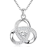 BELLNA 925 Sterling Silver Love Knot Necklace, Diamond Accent Love Knot Pendant Necklace Jewelry Infinity Necklace for Women Anniversary Valentines Day Gift