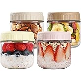 SHOWIN Overnight Oats Containers with Lids, 10oz Glass Jars with Lids 4 pcs, Wide Mouth Mason jars for Salad, Yogurt, Snacks, Meal Prep