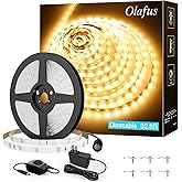 Olafus 32.8ft LED Strip Lights Warm White, Dimmable Soft White Light Strip 3000K with Adhesive Clips, 12V 10M Flexible Led Lights for Bedroom Indoor Kitchen, UL Listed Plug, 600 LEDs 2835