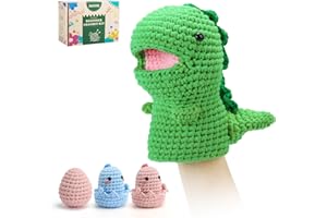 Imcrasy Dino Hand Puppet Crochet Kit | Crochet Kit for Beginners | Knitting Kit with Step-by-Step Instructions | Nice Gift with Gift Box | Creative Craft for All Ages