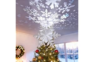 DG-Direct Christmas Tree Topper Lighted with Silver Snowflake Projector, Led Rotating Magic Snowflake, 3D Hollow Glitter Lighted Silver Snow Tree Topper for Christmas Tree Decorations