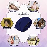 WLLHYF Silk Bonnet Sleep Cap Satin Lined Beanie Adjustable Turban Navy Blue view 7