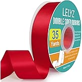 1 Inch Red Ribbon, 35 Yards Double Faced Satin Ribbon for Gift Wrapping, Solid Polyester Craft Fabric Ribbon Wedding Xmas Tree Valentines Day Decorations DIY Bows Wrapping Bouquet Floral Arrangements