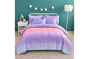 Yogeneg Pink Glitter Rainbow Kids Comforter Set Twin Size for Teen Girls&Boys Women, Metallic Printed Comforter with Pillowcase,Ultra Soft Microfiber 2 Piece Bedding Set,All Season (Rainbow A, Twin)