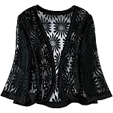 WDIRARA Women's Plus Size Lace Cover UP Open Front Sheer Mesh Bolero Shrug