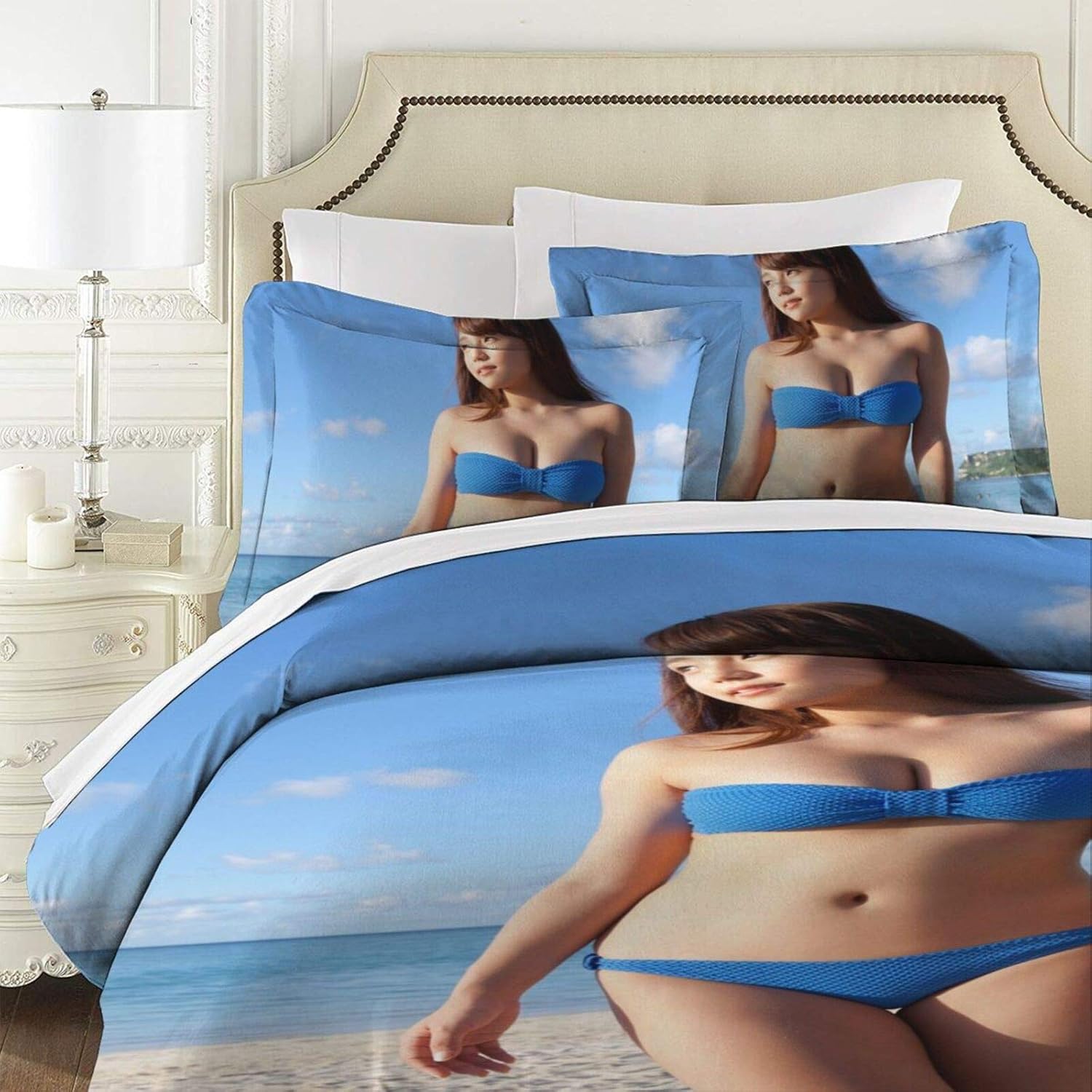 Amazon Co Jp 新しいスリーピースベッド篠崎愛 しのざきあい Shinozaki Ai ファッション 輸入する ベッドの上の3つのセット ベッドカバー1つ 枕カバー2つ スリーピースベッド 布団カバーセット かわいい 寝具セット 100 超微細繊維生地 177cmx218cm ホーム キッチン