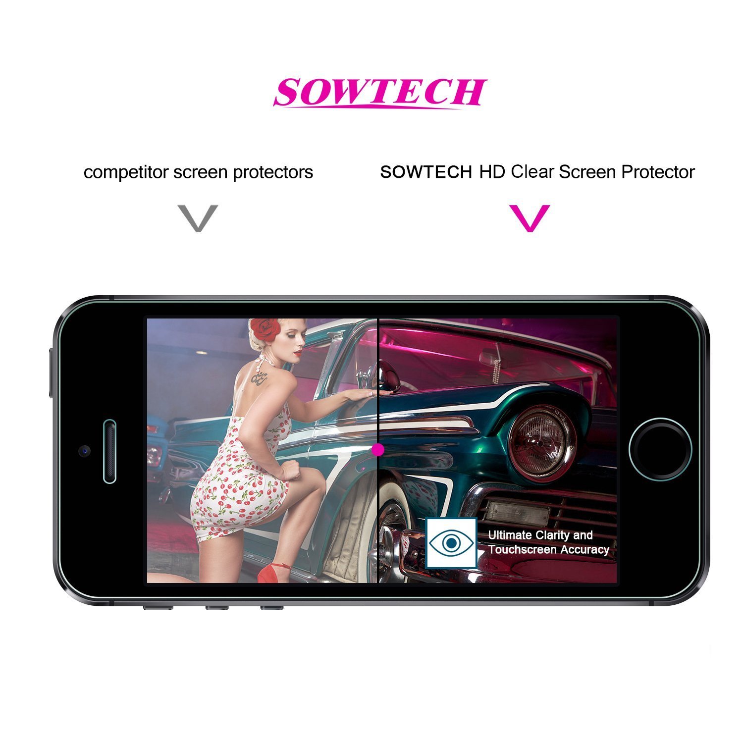 Ultra Clear 9H iPhone 5C 5 5S SE Screen Protector SOWTECH HD 2 Packs Premium Tempered Glass Vandal Scratch Proof 0.33MM Slim Protective Film Case Classical Screen Cover Anti Bubble ETI - Clear